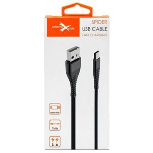 Wzmocniony kabel pleciony Spider micro USB - eXtreme® - 1 m - czarny