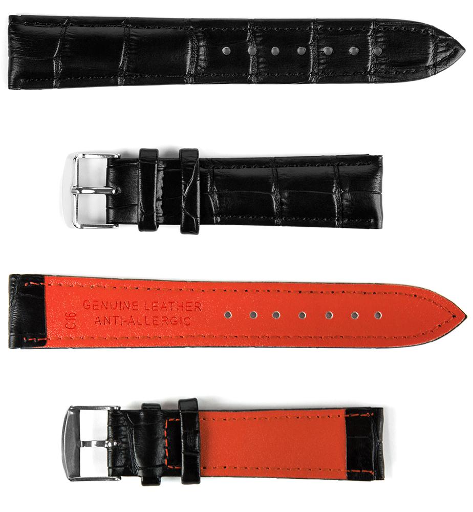 Pasek skórzany C16 - czarno-pomarańczowy - 24 mm