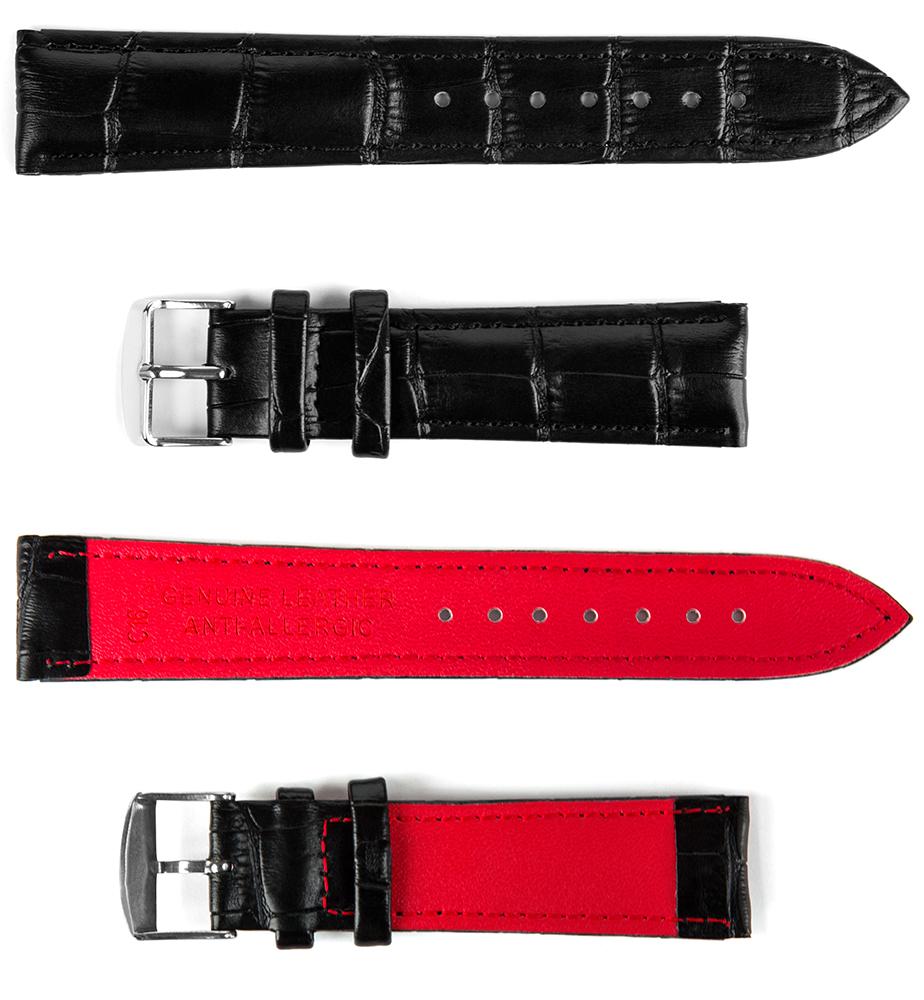 Pasek skórzany C16 XL - czarno-czerwony - 18 mm