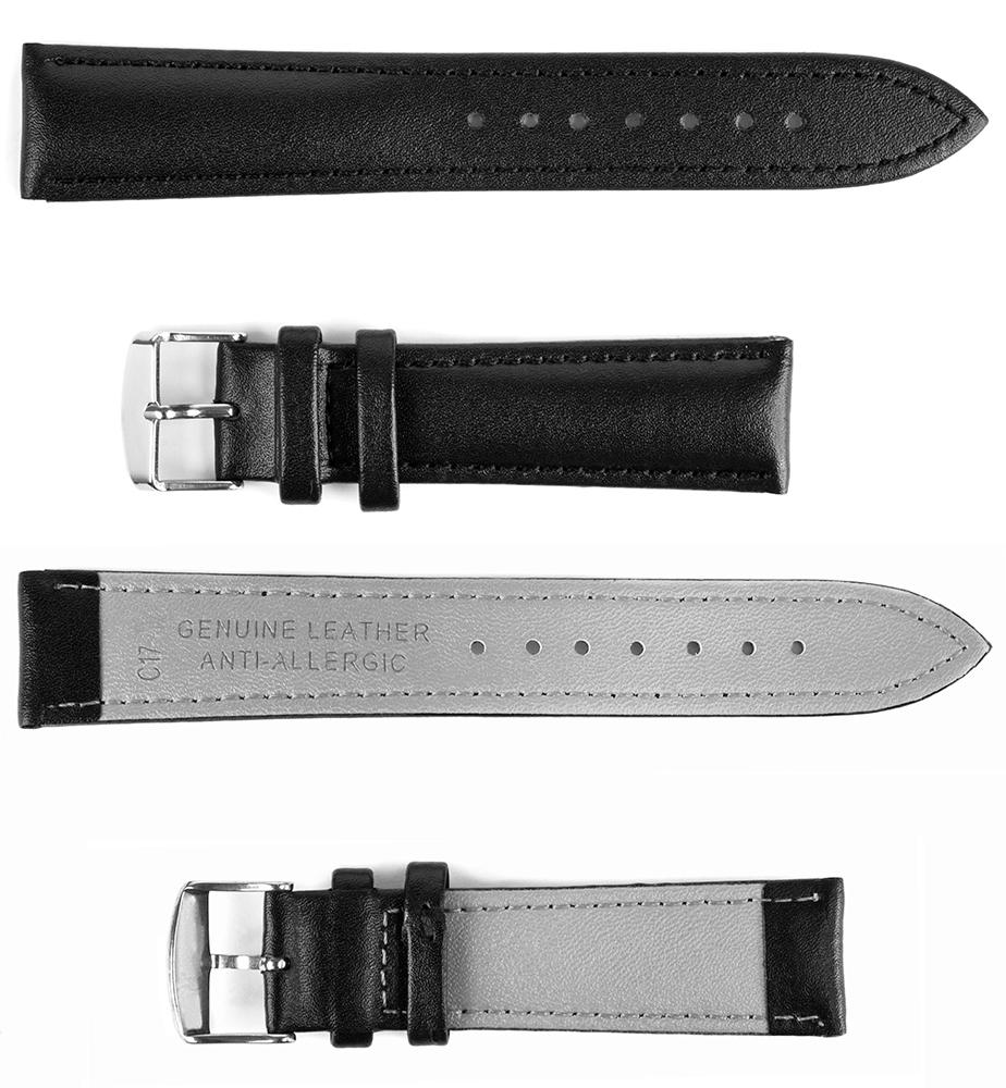 Pasek skórzany C17 - czarno-szary - 16 mm