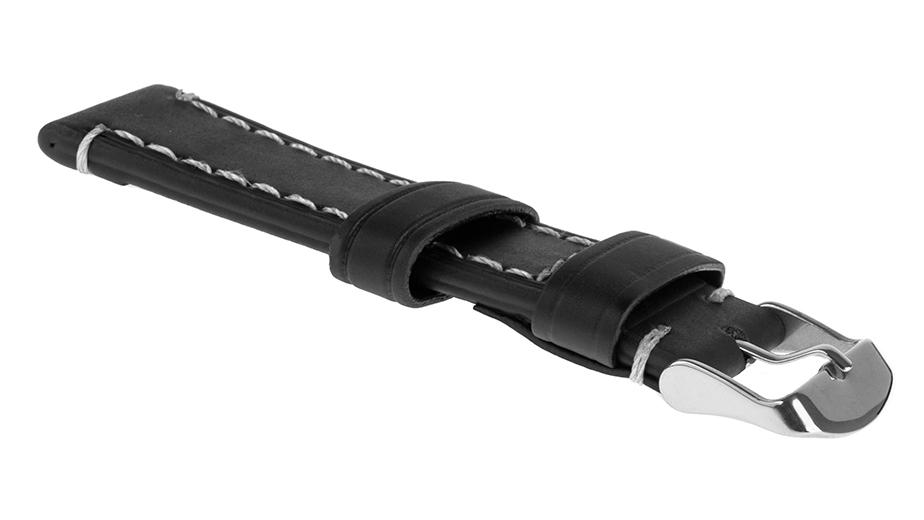 Pasek skórzany C18 - czarny - biała nić - 20 mm