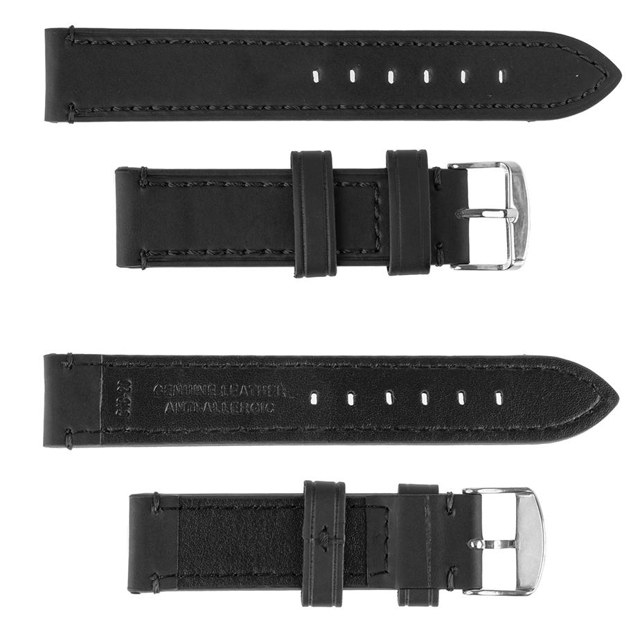 Pasek skórzany C18 - czarny - czarna nić - 22 mm