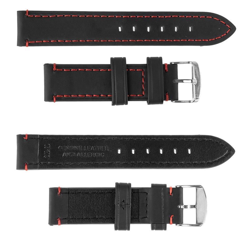 Pasek skórzany C18 - czarny - czerwona nić - 20 mm