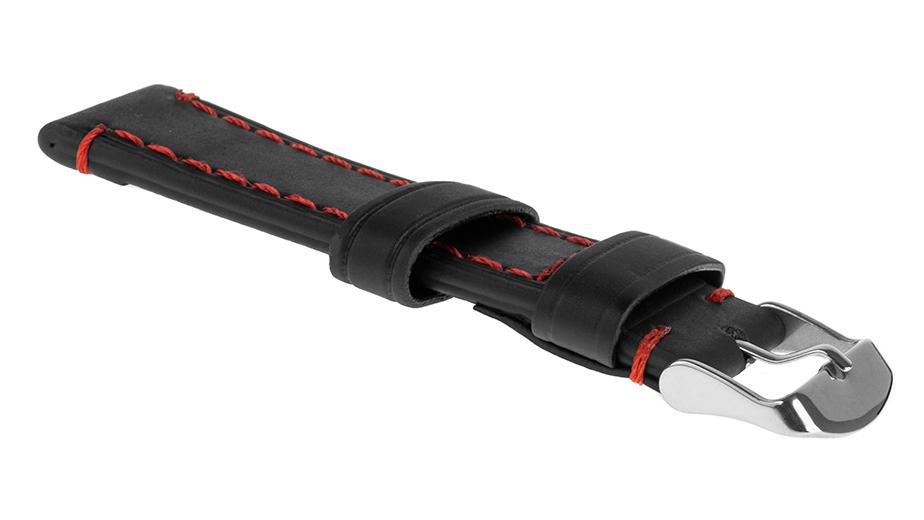 Pasek skórzany C18 - czarny - czerwona nić - 20 mm