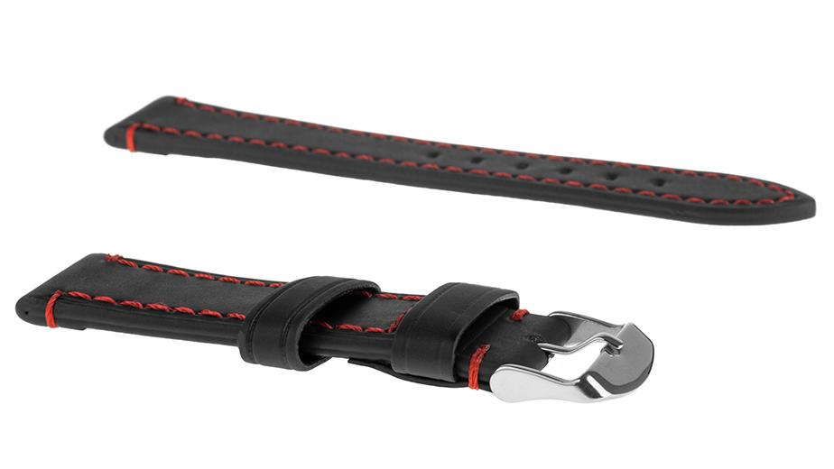 Pasek skórzany C18 - czarny - czerwona nić - 20 mm