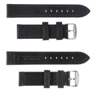 Pasek skórzany C18 - czarny - granatowa nić - 20 mm