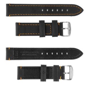 Pasek skórzany C18 - czarny - pomarańczowa nić - 20 mm