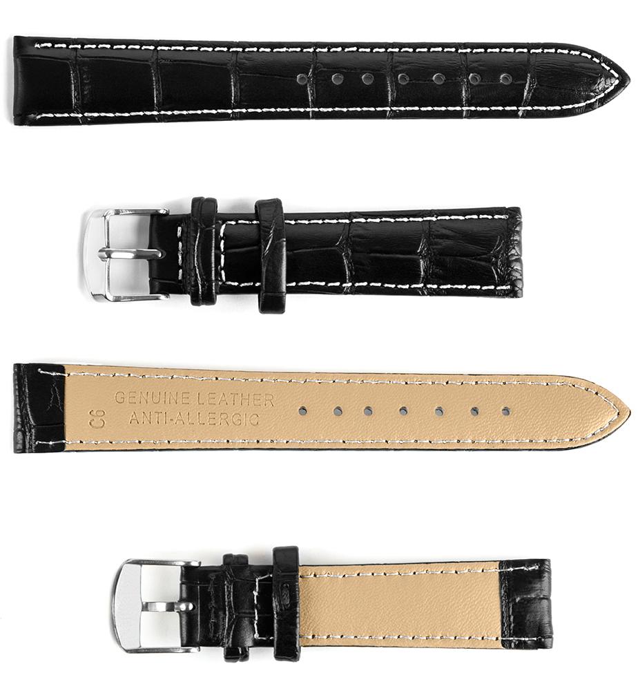 Pasek skórzany C6 - czarno-biały - 24 mm