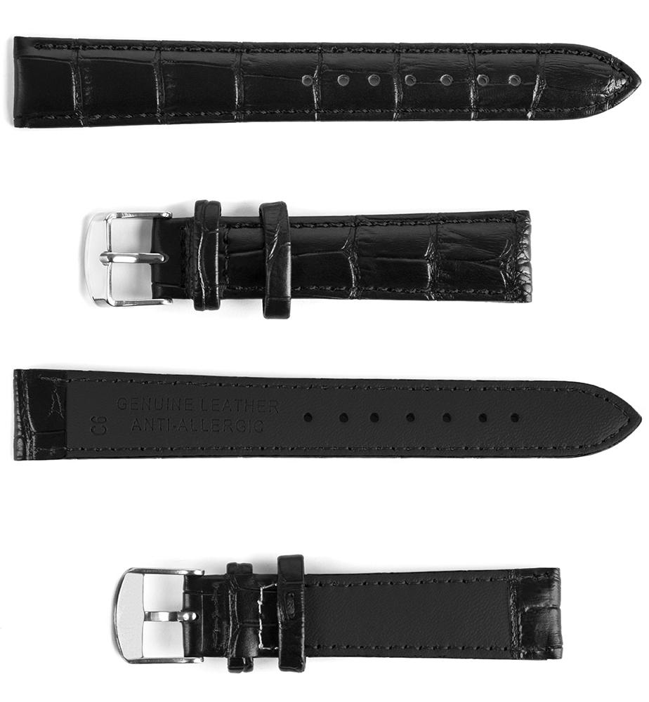 Pasek skórzany C6 - czarno-czarny - 22 mm