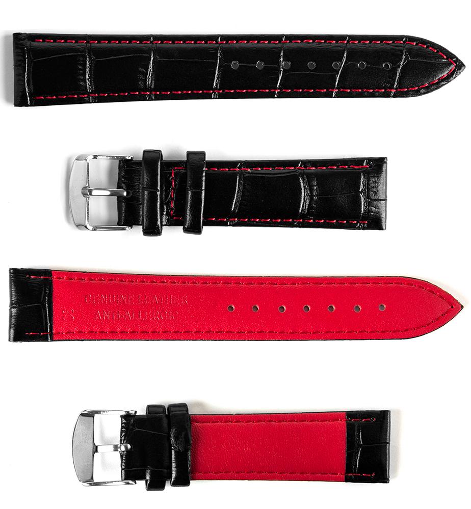 Pasek skórzany C6 - czarno-czerwony - 18 mm