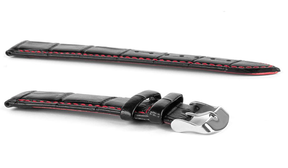 Pasek skórzany C6 - czarno-czerwony - 18 mm