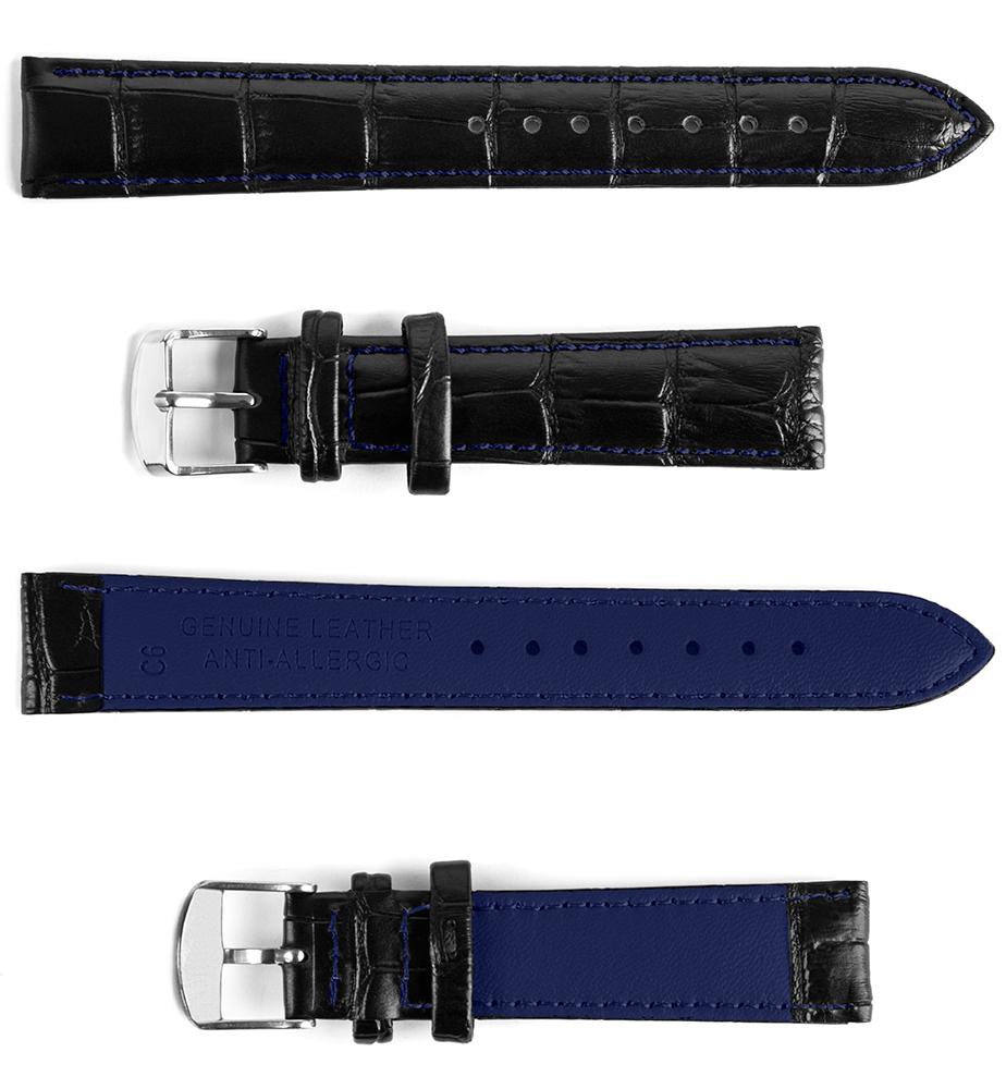 Pasek skórzany C6 - czarno-granatowy - 22 mm