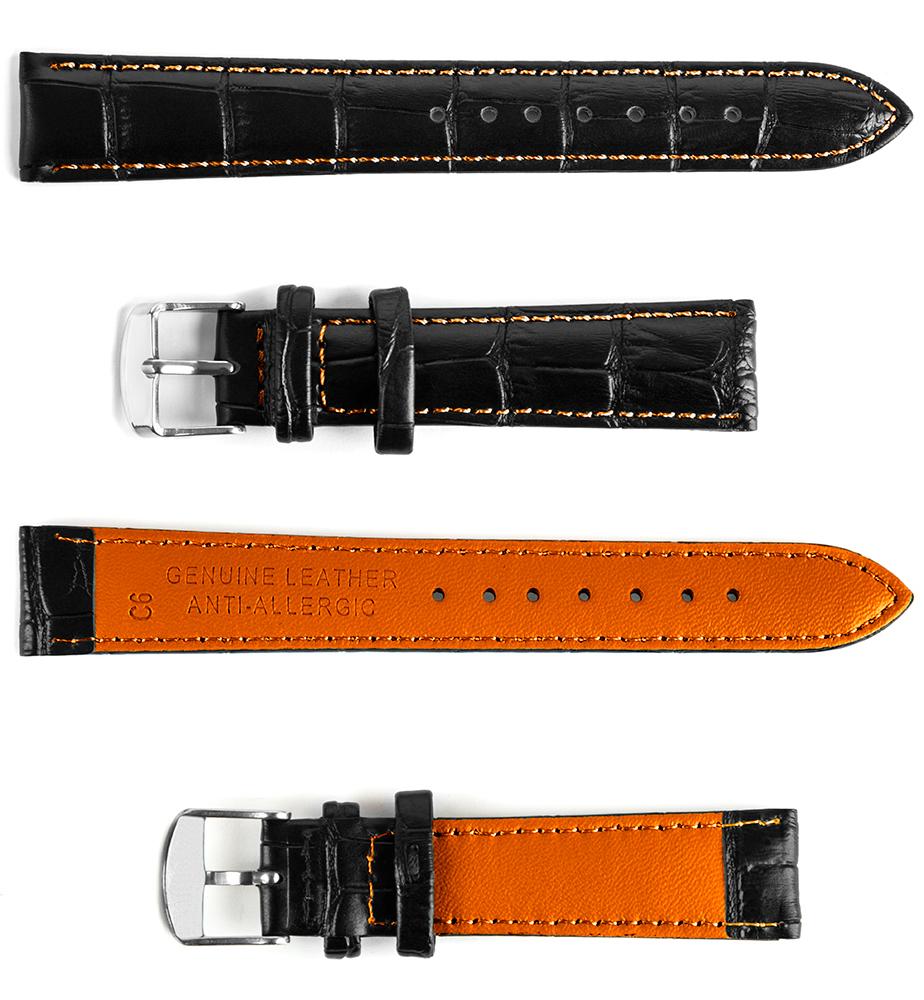 Pasek skórzany C6 - czarno-pomarańczowy - 24 mm
