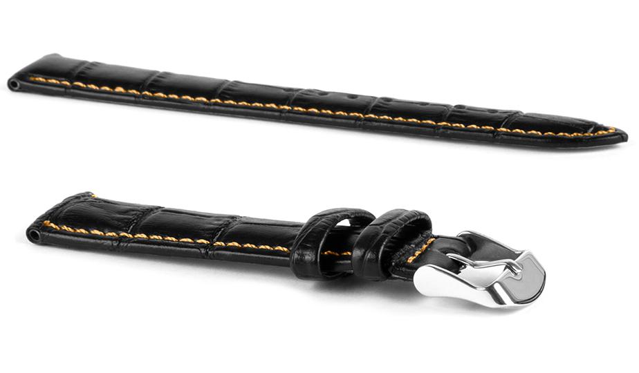 Pasek skórzany C6 - czarno-pomarańczowy - 24 mm