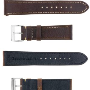 Pasek skórzany Premium A06-22 - ciemny brąz - beżowa nić - 22 mm