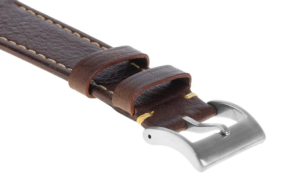 Pasek skórzany Premium A06-18 - ciemny brąz - beżowa nić - 18 mm