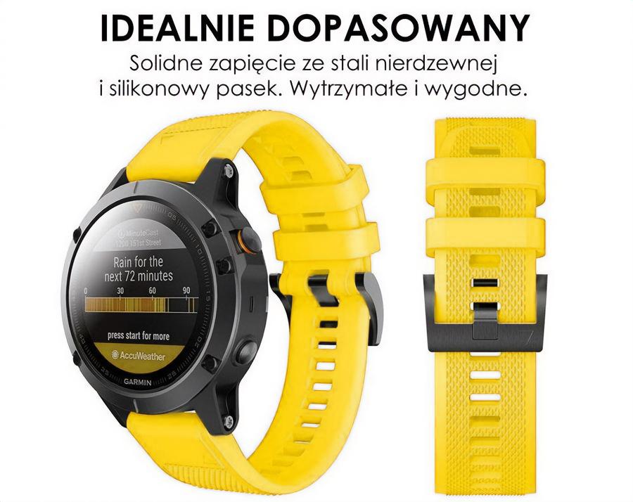 Pasek silikonowy - G09 - do Garmin - żółty - 22 mm