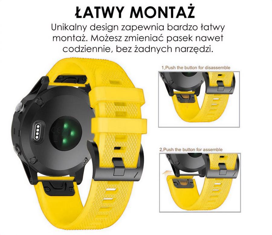 Pasek silikonowy - G09 - do Garmin - żółty - 22 mm