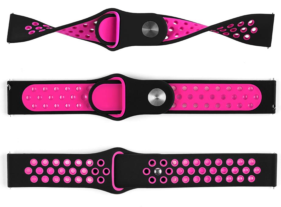 Pasek silikonowy S02 - czarno-różowy - 18 mm
