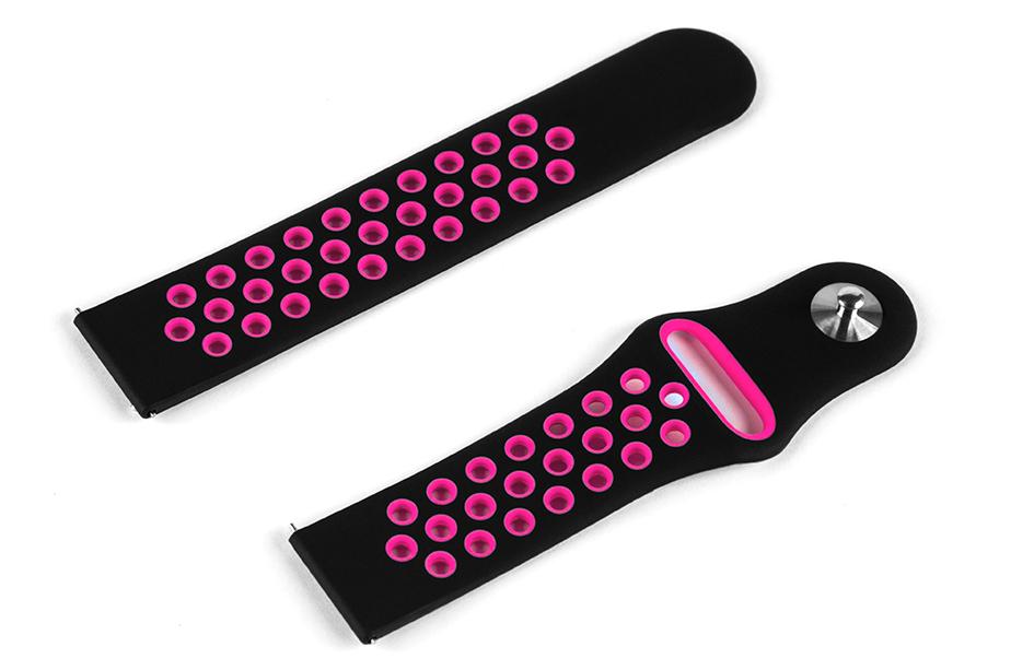 Pasek silikonowy S02 - czarno-różowy - 18 mm