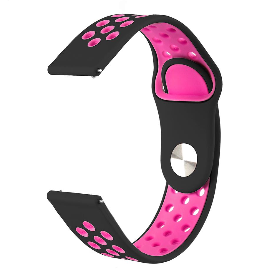 Pasek silikonowy S02 - czarno-różowy - 18 mm