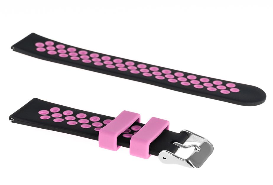 Pasek silikonowy S06 - czarno-różowy - 20 mm