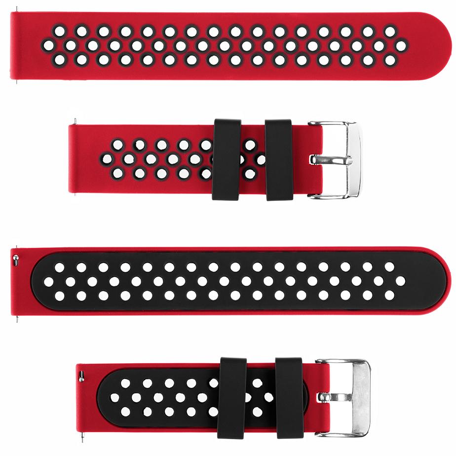 Pasek silikonowy S06 - czerwono-czarny - 18 mm