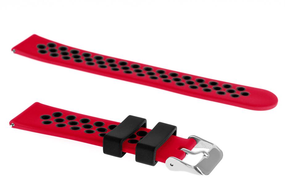 Pasek silikonowy S06 - czerwono-czarny - 22 mm