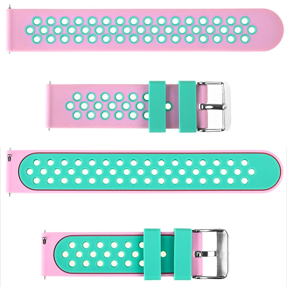 Pasek silikonowy S06 - różowo-turkusowy - 22 mm